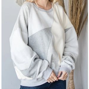 Oli & Hali Cream and Light Gray Colorblock Pullover Sweatshirt